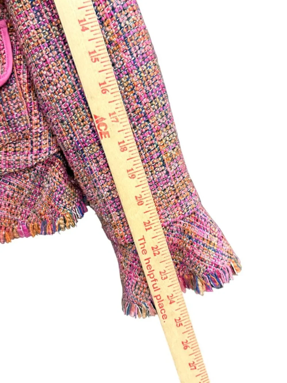 I C E Jacket Fringed Trim Ruffle Collar Tweed Women 12 Lined Pink Purple - Picture 7 of 14